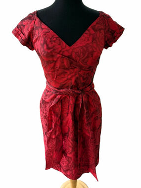Vtg Chetta B Sherrie Bloom Peter Noviello Size 4 Rose Print Cocktail Dress Silk